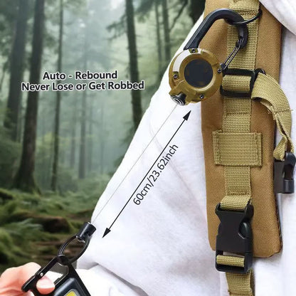 Heavy-Duty Retractable Carabiner Keychain – 65cm Steel Lanyard, 100K Pull Cycles