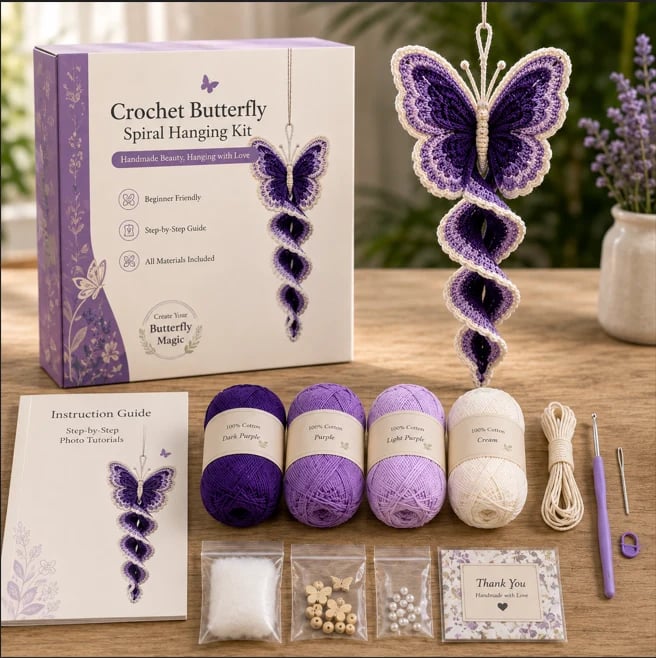 🧶🌿 Crochet Spiral Hanging Kit – Beginner-Friendly DIY Garden Animal Decor