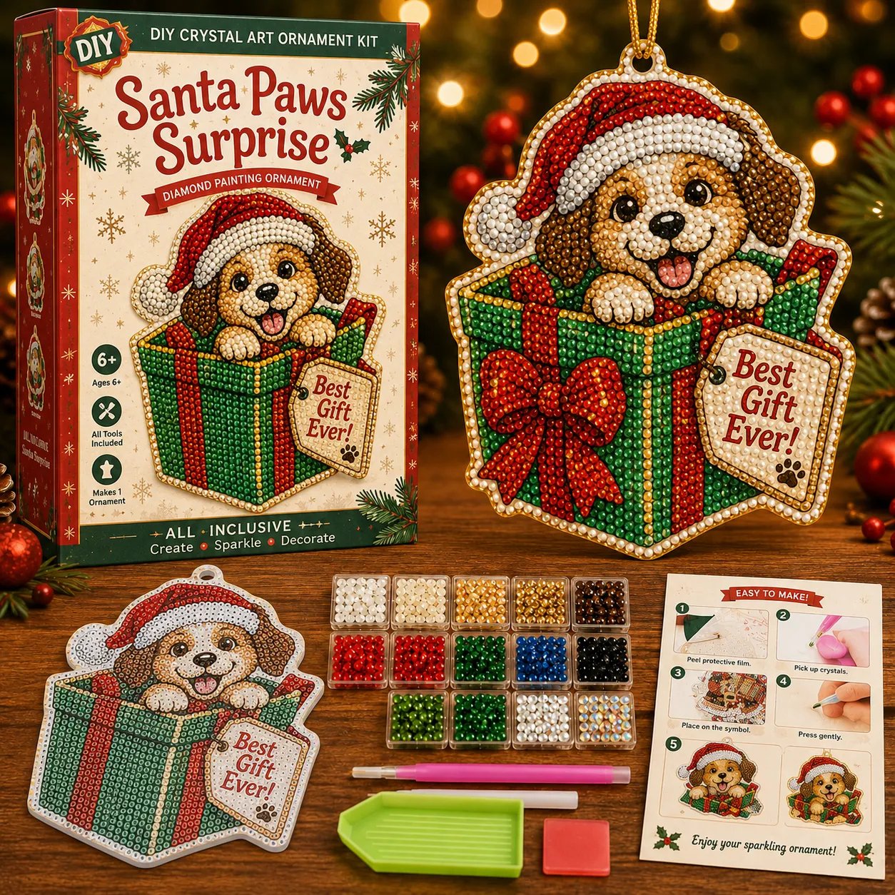 🎄 Beginner-Friendly Funny Christmas Pearl Diamond Art Ornament DIY Kit | Complete Set with Printed Base, Pearl & Crystal Pieces, Tools, Hanging Cord & Instructions Included 💕