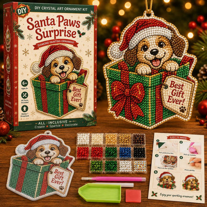 🎄 Beginner-Friendly Funny Christmas Pearl Diamond Art Ornament DIY Kit | Complete Set with Printed Base, Pearl & Crystal Pieces, Tools, Hanging Cord & Instructions Included 💕