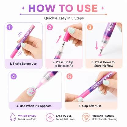12-Color Nail Art Pens Set – Ultra-Fine DIY Manicure Paint Pens