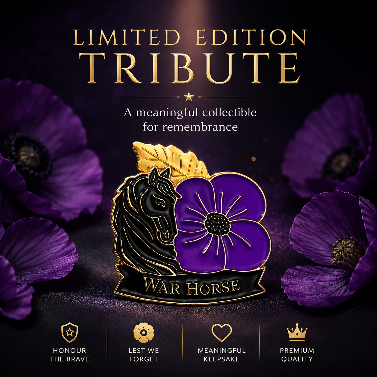 Limited Edition War Horse Purple Poppy 111th Anniversary Remembrance Brooch