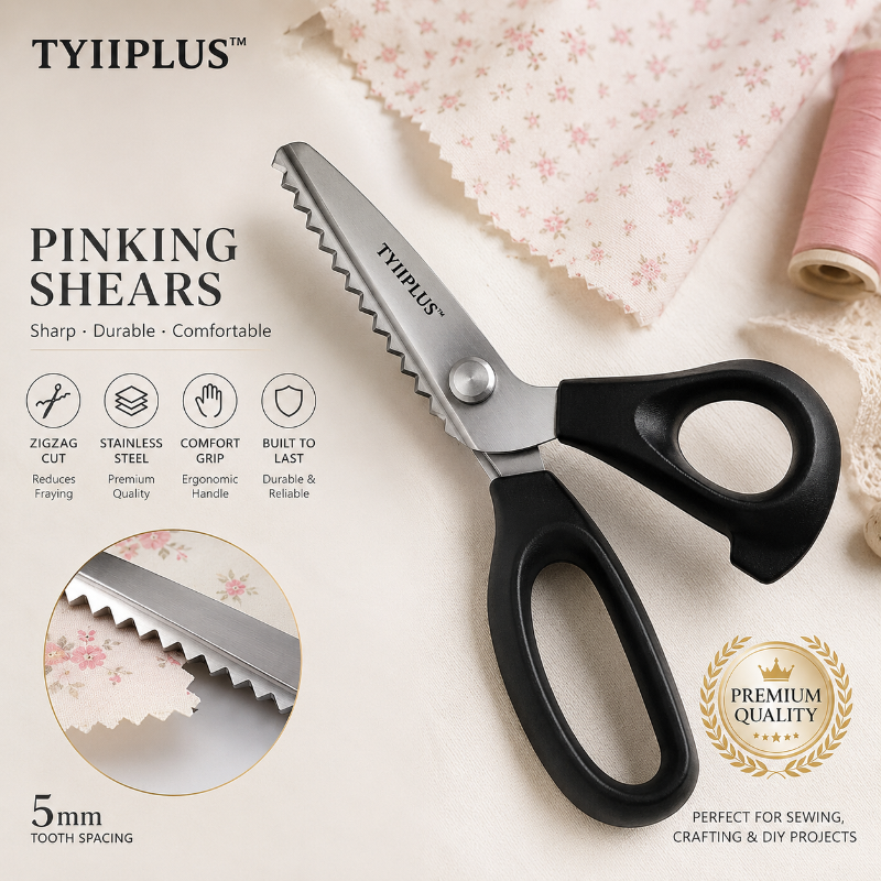 TYIIPLUS™ Stainless Steel Pinking Shears – 9.1" Zig Zag Fabric Scissors for Sewing, Quilting, Dressmaking & DIY Crafts