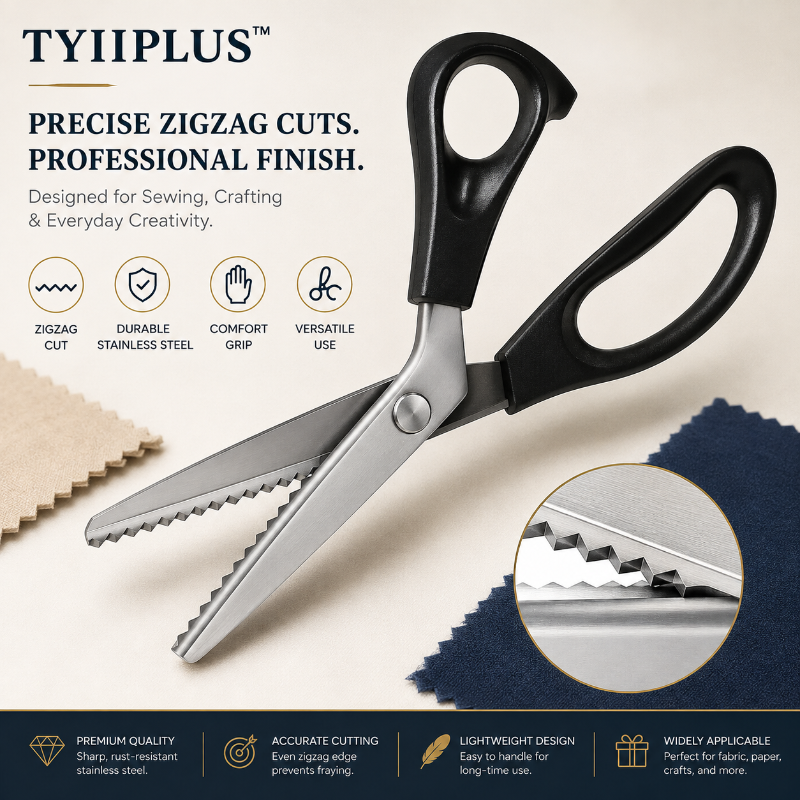 TYIIPLUS™ Stainless Steel Pinking Shears – 9.1" Zig Zag Fabric Scissors for Sewing, Quilting, Dressmaking & DIY Crafts