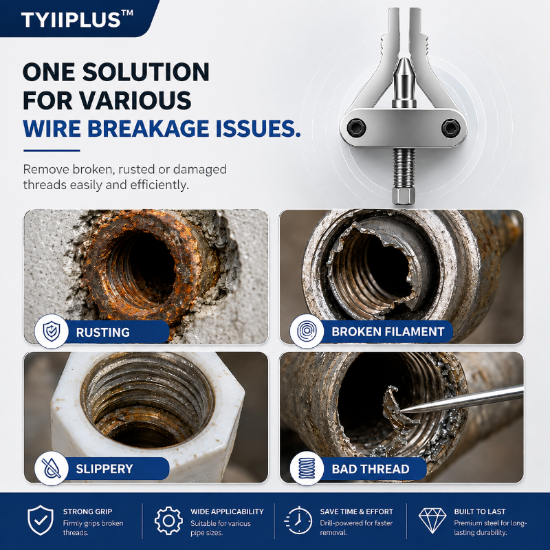 TYIIPLUS™ Drill-Powered Broken Pipe Thread Extractor – Universal 1/2", 3/4" & 1" Broken Pipe Nipple Remover Tool