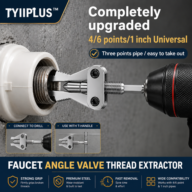 TYIIPLUS™ Drill-Powered Broken Pipe Thread Extractor – Universal 1/2", 3/4" & 1" Broken Pipe Nipple Remover Tool
