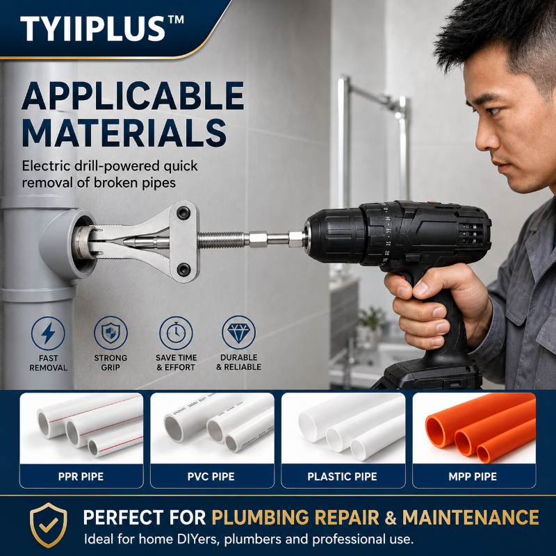 TYIIPLUS™ Drill-Powered Broken Pipe Thread Extractor – Universal 1/2", 3/4" & 1" Broken Pipe Nipple Remover Tool