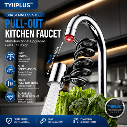 TYIIPLUS™ 304 Stainless Steel Pull-Out Faucet Sprayer Head | 2-Mode Kitchen Sink Faucet Extender with 360° Flexible Hose