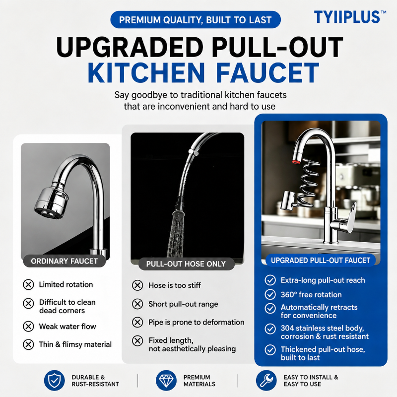 TYIIPLUS™ 304 Stainless Steel Pull-Out Faucet Sprayer Head | 2-Mode Kitchen Sink Faucet Extender with 360° Flexible Hose