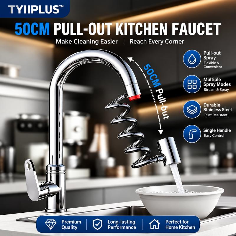 TYIIPLUS™ 304 Stainless Steel Pull-Out Faucet Sprayer Head | 2-Mode Kitchen Sink Faucet Extender with 360° Flexible Hose