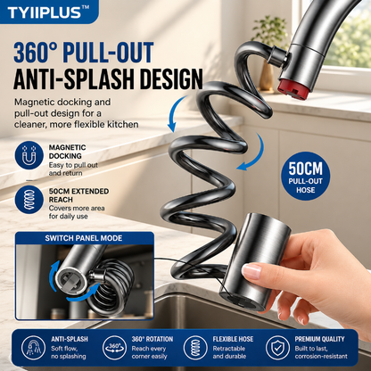 TYIIPLUS™ 304 Stainless Steel Pull-Out Faucet Sprayer Head | 2-Mode Kitchen Sink Faucet Extender with 360° Flexible Hose