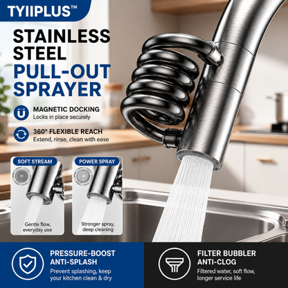 TYIIPLUS™ 304 Stainless Steel Pull-Out Faucet Sprayer Head | 2-Mode Kitchen Sink Faucet Extender with 360° Flexible Hose