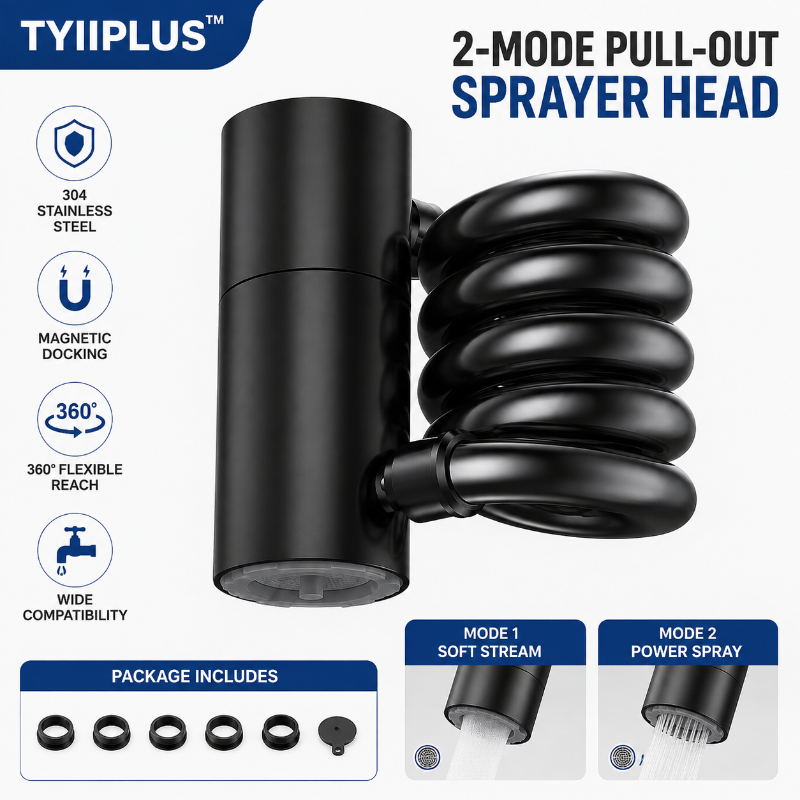 TYIIPLUS™ 304 Stainless Steel Pull-Out Faucet Sprayer Head | 2-Mode Kitchen Sink Faucet Extender with 360° Flexible Hose