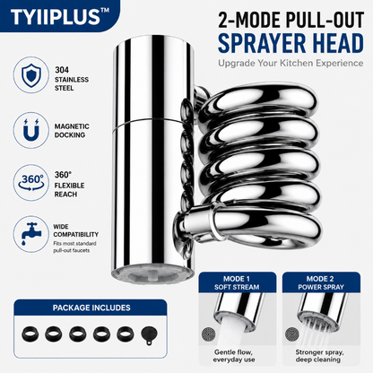 TYIIPLUS™ 304 Stainless Steel Pull-Out Faucet Sprayer Head | 2-Mode Kitchen Sink Faucet Extender with 360° Flexible Hose
