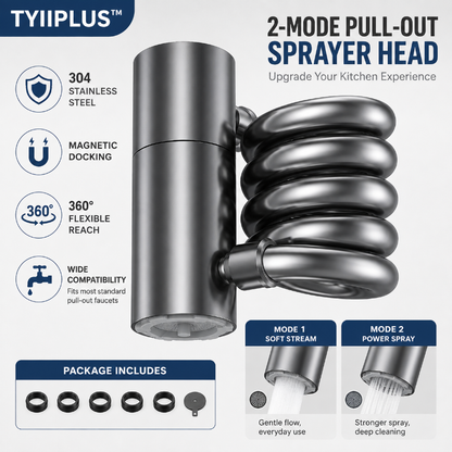 TYIIPLUS™ 304 Stainless Steel Pull-Out Faucet Sprayer Head | 2-Mode Kitchen Sink Faucet Extender with 360° Flexible Hose