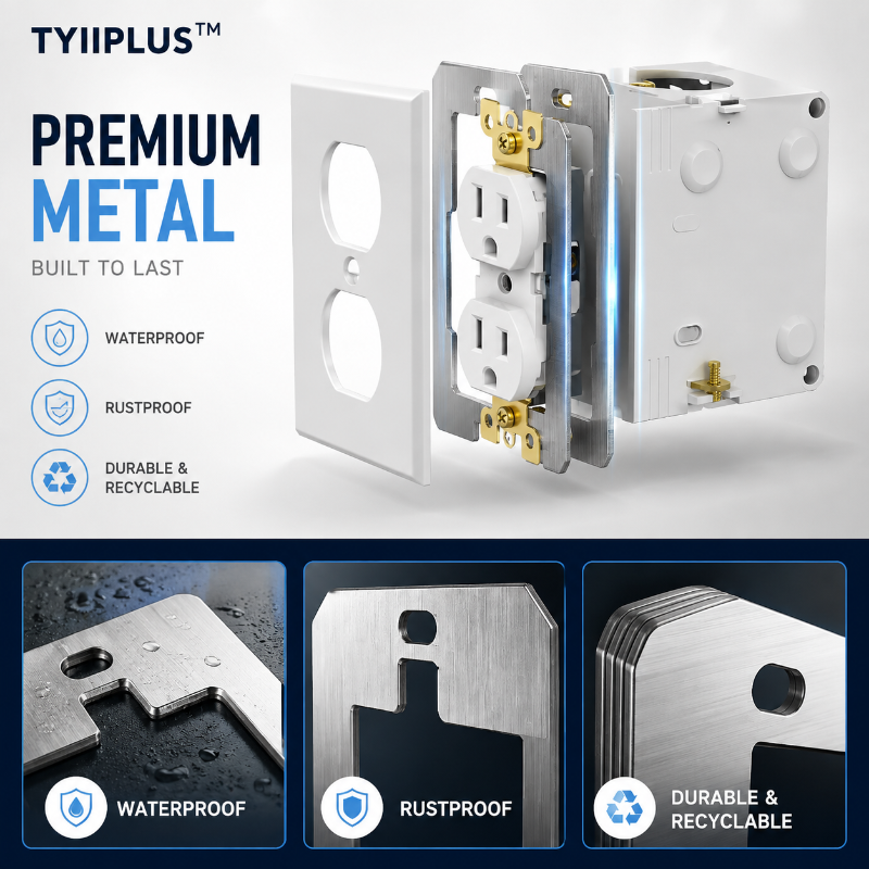 TYIIPLUS™ Wall Plate Spacers for Electrical Outlets – Heavy-Duty Metal Outlet Leveling Plates for Loose, Recessed & Crooked Boxes
