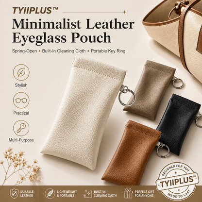 TYIIPLUS™ Minimalist PU Leather Eyeglasses Pouch – Portable Sunglasses Case with Built-In Cleaning Cloth & Key Ring
