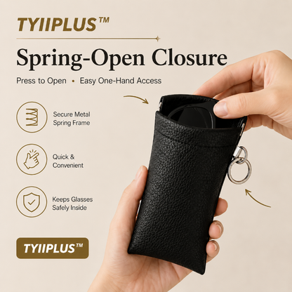 TYIIPLUS™ Minimalist PU Leather Eyeglasses Pouch – Portable Sunglasses Case with Built-In Cleaning Cloth & Key Ring