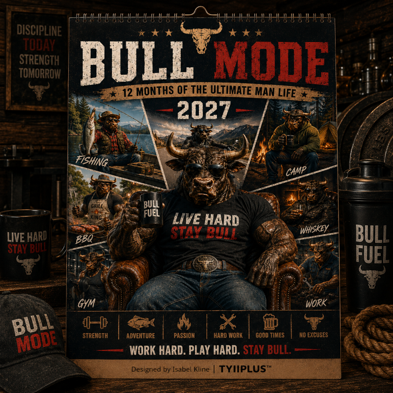 Bull Mode™ 2027 A4 Funny Men's Desk Calendar – 12 Rugged Bull Lifestyle Designs | TYIIPLUS™