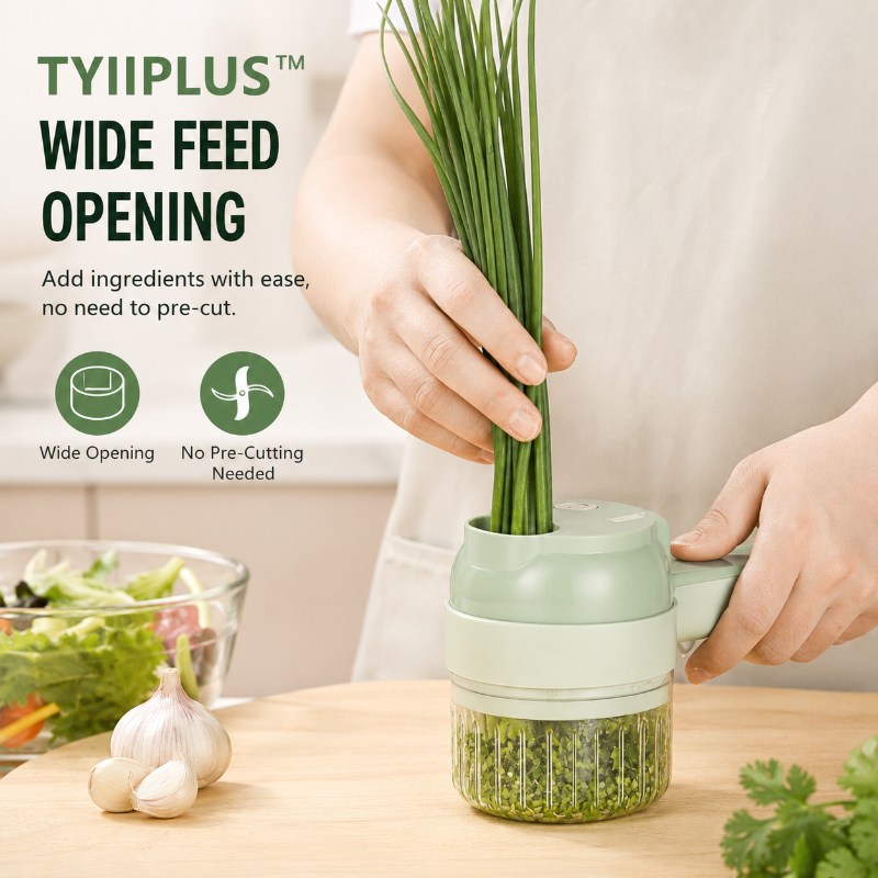 TYIIPLUS™ 4-in-1 Rechargeable Food Chopper – 1200mAh Cordless Food Processor with 40W Motor, Slicer & Chopper Blades