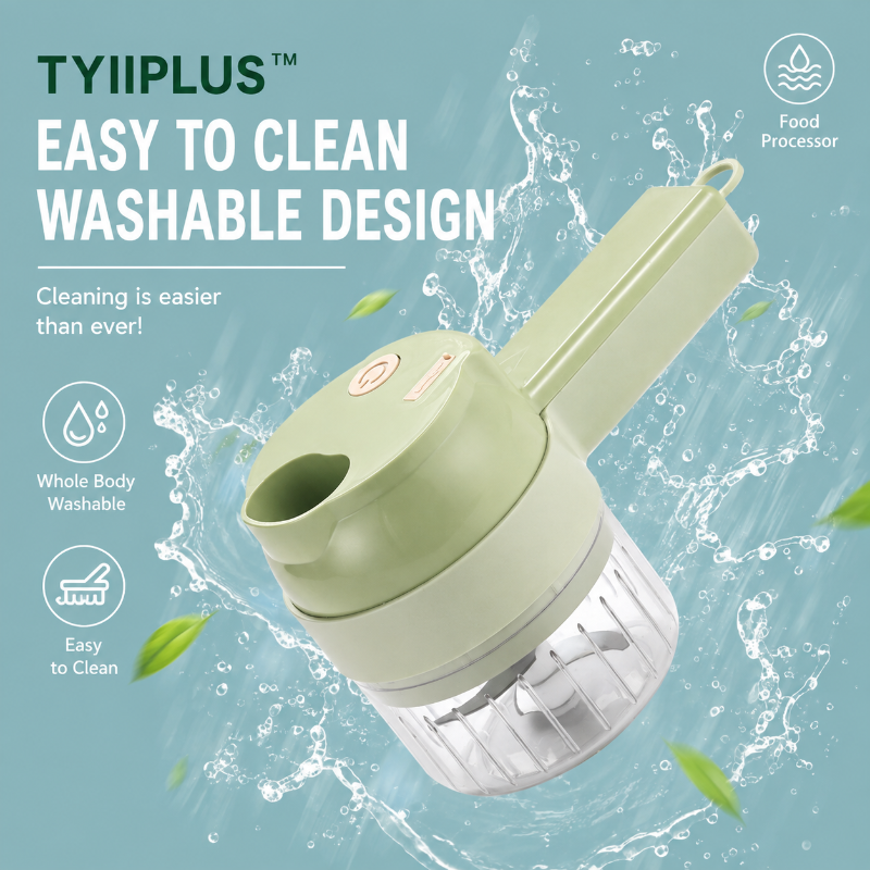 TYIIPLUS™ 4-in-1 Rechargeable Food Chopper – 1200mAh Cordless Food Processor with 40W Motor, Slicer & Chopper Blades