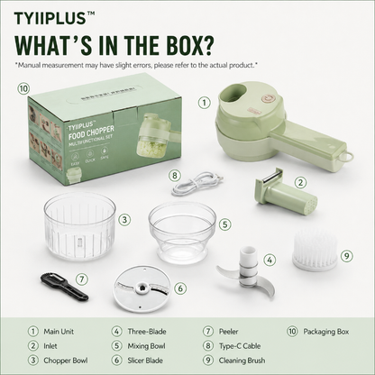 TYIIPLUS™ 4-in-1 Rechargeable Food Chopper – 1200mAh Cordless Food Processor with 40W Motor, Slicer & Chopper Blades