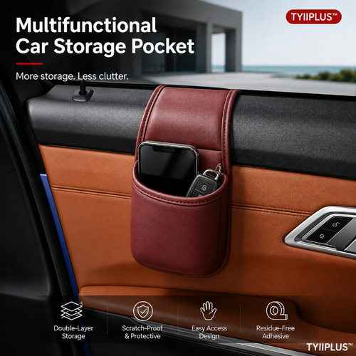 TYIIPLUS™ Multifunctional Car Door Storage Pocket – Easy Adhesive Installation with Soft Flannel Lining & Residue-Free Adhesive