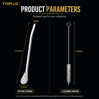 TYIIPLUS™ 2-in-1 Stainless Steel Straw & Spoon – Reusable Drinking Straw with Stirring Spoon, Filter & Cleaning Brush