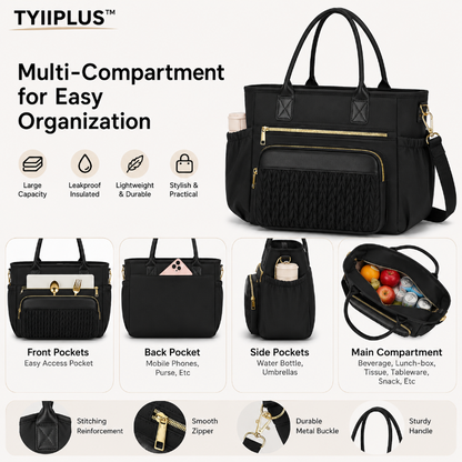 TYIIPLUS™ Insulated Lunch Tote Bag – Leakproof Cooler Bag with Multiple Pockets