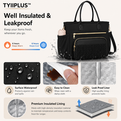 TYIIPLUS™ Insulated Lunch Tote Bag – Leakproof Cooler Bag with Multiple Pockets