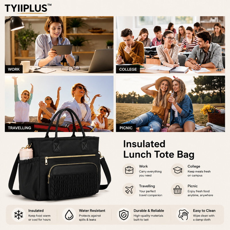 TYIIPLUS™ Insulated Lunch Tote Bag – Leakproof Cooler Bag with Multiple Pockets