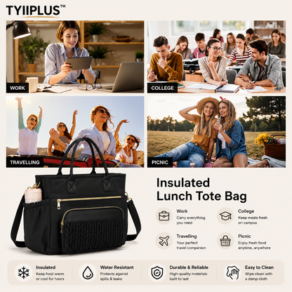 TYIIPLUS™ Insulated Lunch Tote Bag – Leakproof Cooler Bag with Multiple Pockets