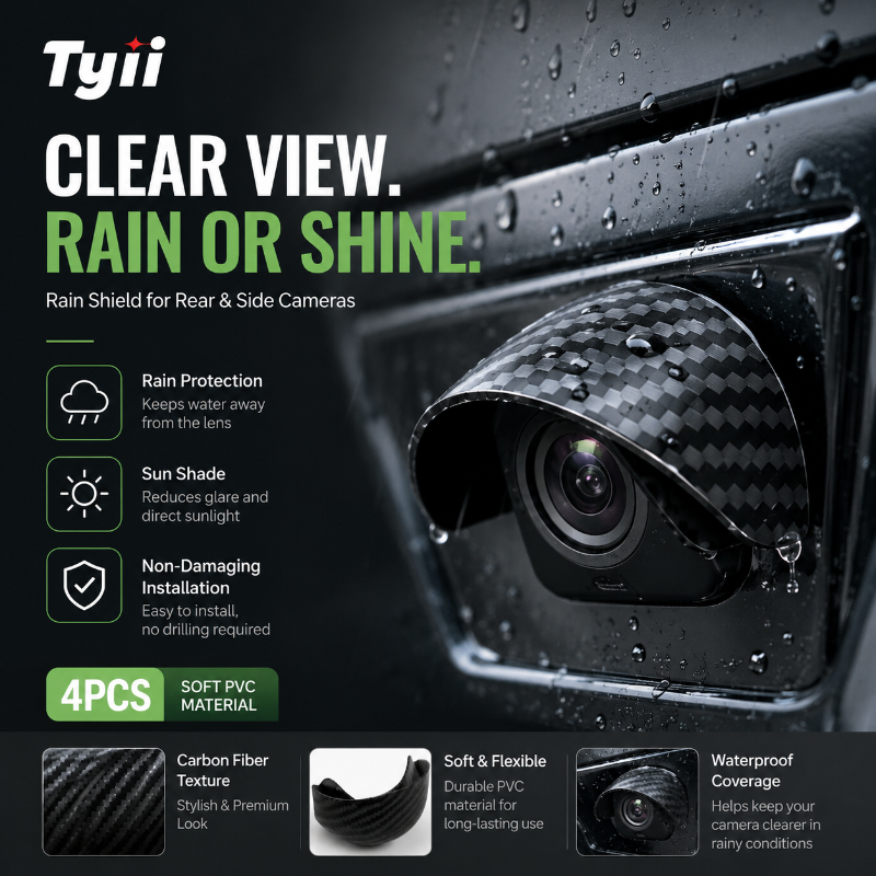 TYIIPLUS™ 4PCS Car Camera Rain Shield – Waterproof Rear View & Side Camera Cover, Soft PVC Sun Shade Visor