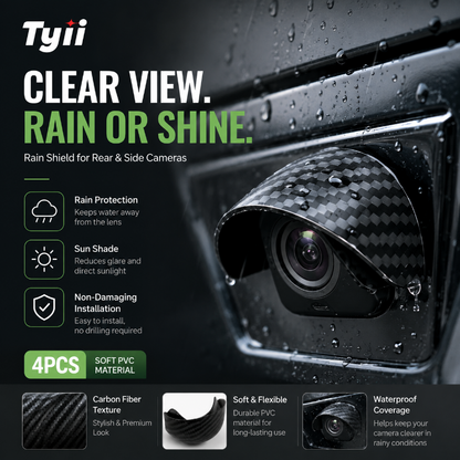TYIIPLUS™ 4PCS Car Camera Rain Shield – Waterproof Rear View & Side Camera Cover, Soft PVC Sun Shade Visor