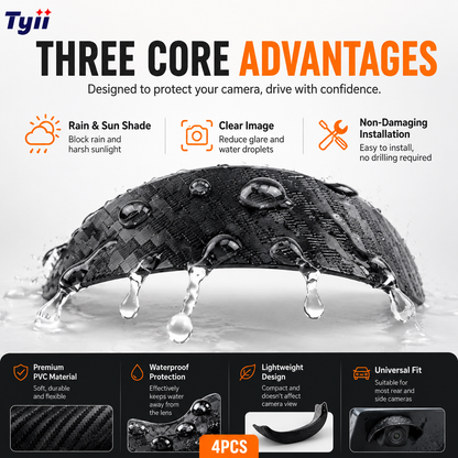 TYIIPLUS™ 4PCS Car Camera Rain Shield – Waterproof Rear View & Side Camera Cover, Soft PVC Sun Shade Visor