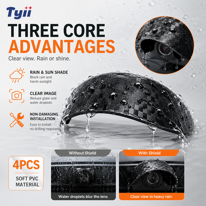 TYIIPLUS™ 4PCS Car Camera Rain Shield – Waterproof Rear View & Side Camera Cover, Soft PVC Sun Shade Visor