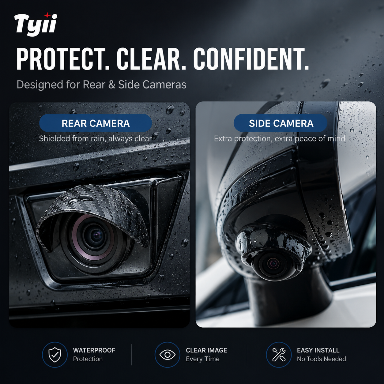 TYIIPLUS™ 4PCS Car Camera Rain Shield – Waterproof Rear View & Side Camera Cover, Soft PVC Sun Shade Visor