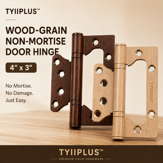 TYIIPLUS™ Wood-Grain Finish Non-Mortise Door Hinges 4 x 3 Inch | Silent Ball Bearing Stainless Steel Butterfly Hinges for Interior Wooden Doors | No Mortising Required | Easy Installation
