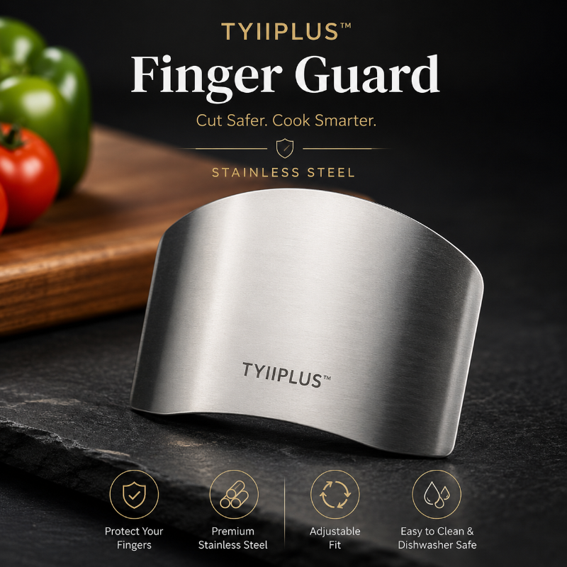 TYIIPLUS™ Stainless Steel Finger Guard (2-Pack) – Adjustable Knife Finger Protector for Safe Food Cutting