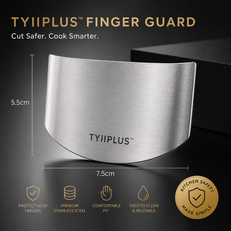 TYIIPLUS™ Stainless Steel Finger Guard (2-Pack) – Adjustable Knife Finger Protector for Safe Food Cutting