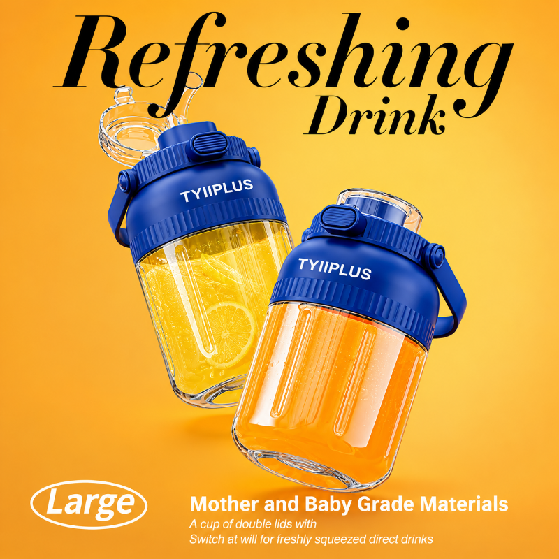 TYIIPLUS™ Portable Electric Juicer Cup 1300ml – BPA-Free USB Rechargeable Blender Bottle with 42-Blade System & Dual Drinking Lids