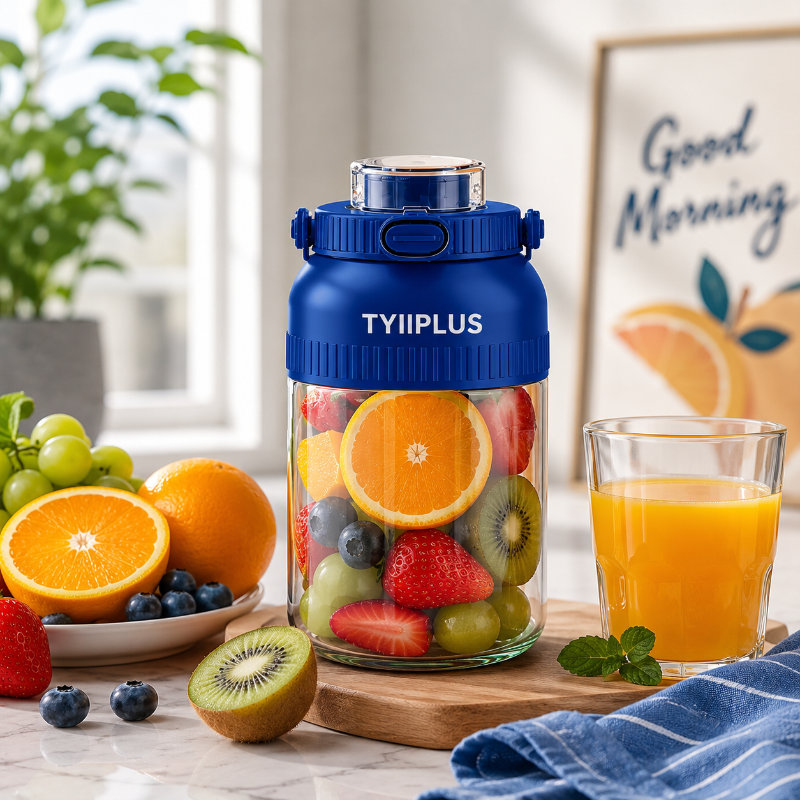 TYIIPLUS™ Portable Electric Juicer Cup 1300ml – BPA-Free USB Rechargeable Blender Bottle with 42-Blade System & Dual Drinking Lids