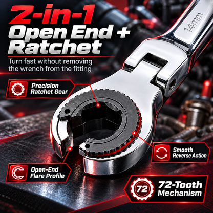 7-in-1 Ratcheting Flare Nut Wrench Set for Tight Space
