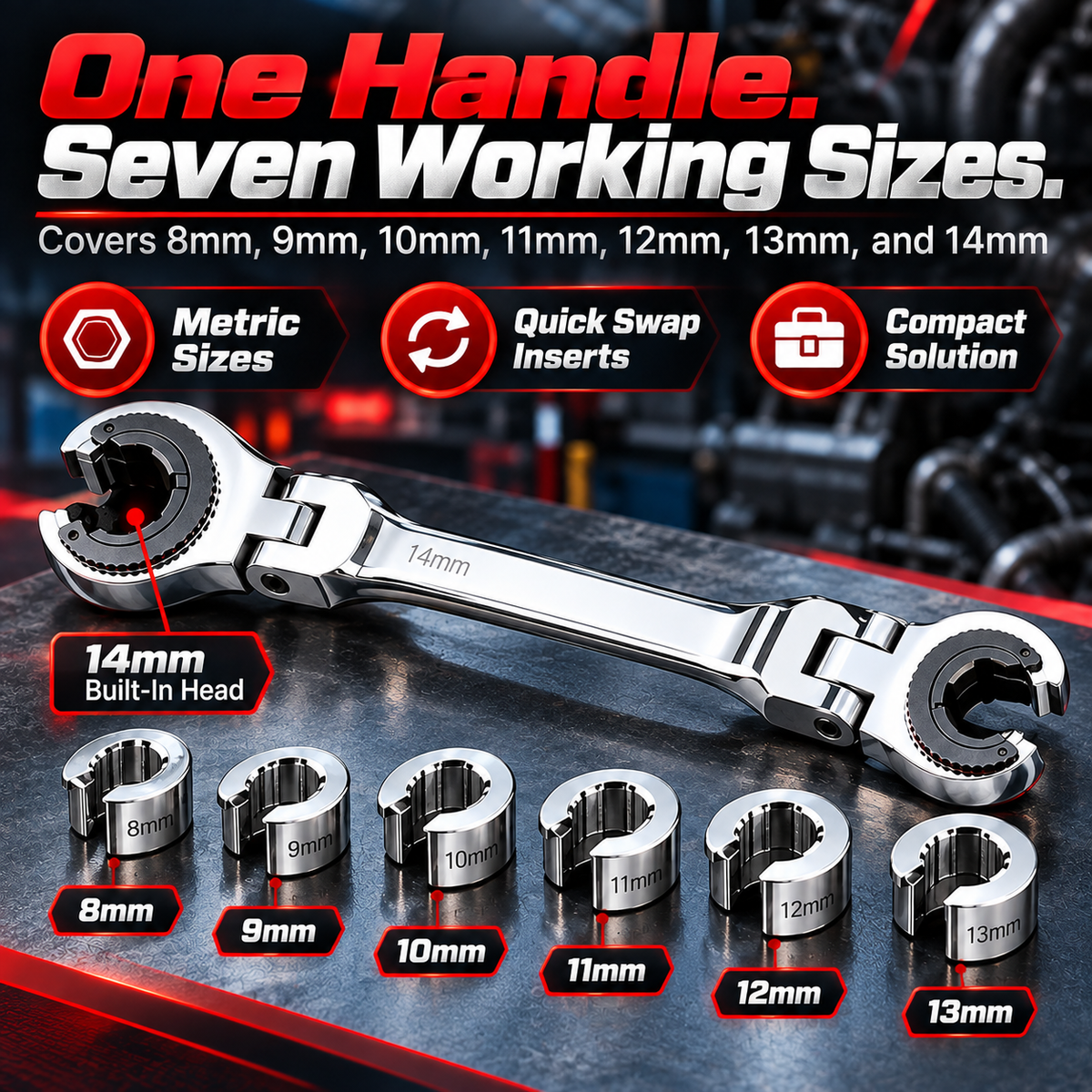 7-in-1 Ratcheting Flare Nut Wrench Set for Tight Space