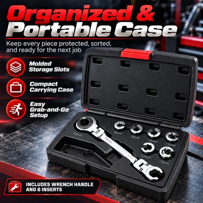 7-in-1 Ratcheting Flare Nut Wrench Set for Tight Space