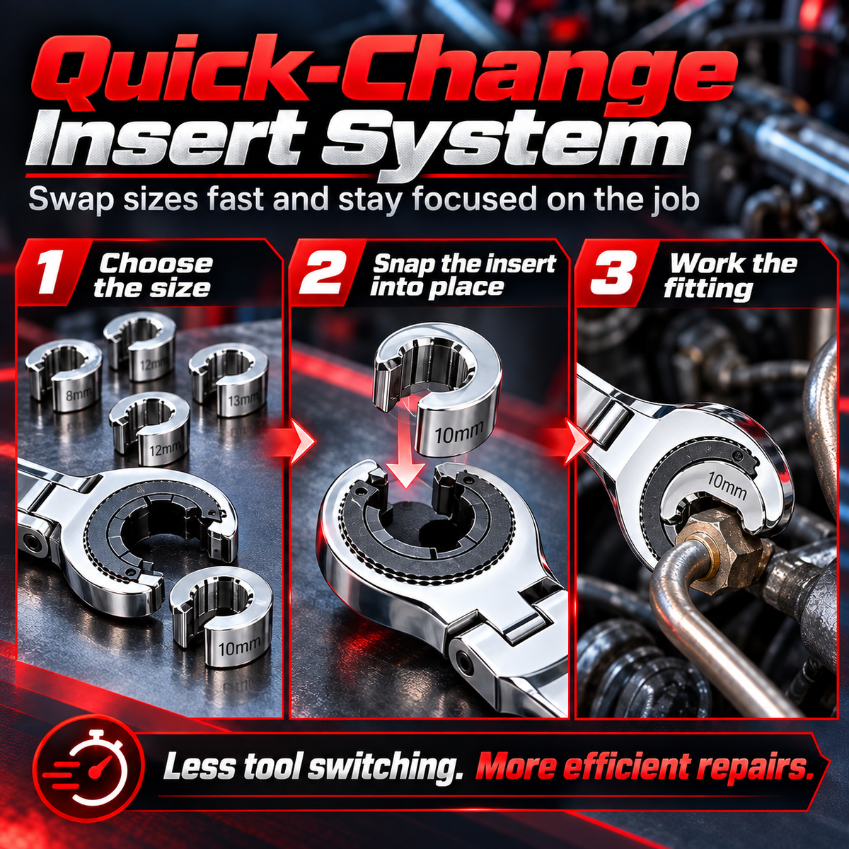 7-in-1 Ratcheting Flare Nut Wrench Set for Tight Space