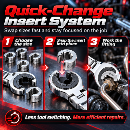 7-in-1 Ratcheting Flare Nut Wrench Set for Tight Space