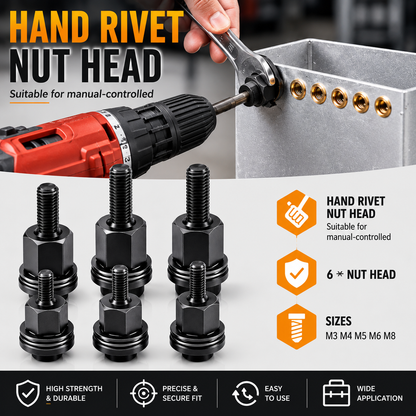 TYIIPLUS™ Rivet Nut Tool Kit (M3-M8) – Carbon Steel Rivnut Adapter Set for Electric Drill & Manual Wrench | Threaded Insert Installation Tool