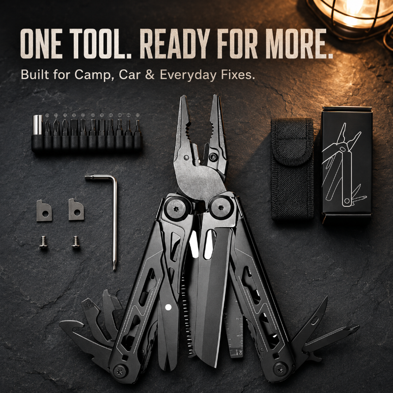 TYIIPLUS™ 28-in-1 Multitool with Large Scissors | Compact Outdoor Tool for Camping & Repairs