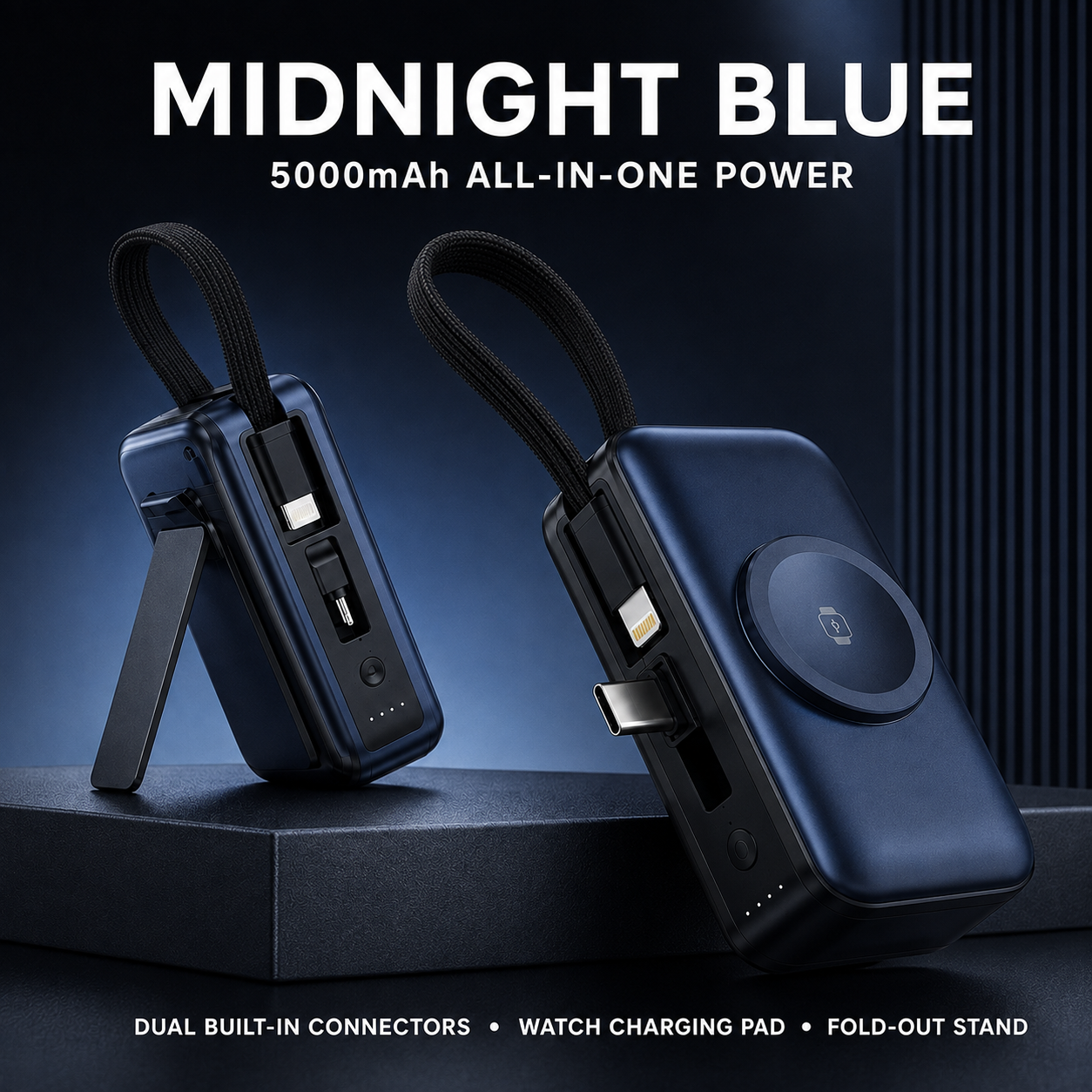 🔋 3-in-1 Mini Power Bank – Phone Charger, Watch Charger & Foldable Stand
